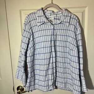 Fashion Bug Stretch Blue White Button Up Blouse Long Sleeve SZ 22/24W